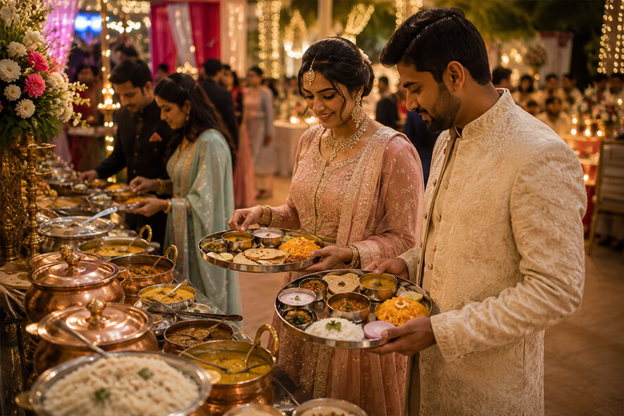 Krishnai Catering service staff plating a dish